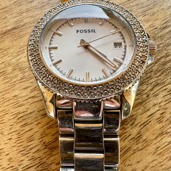 Unisex EUC Fossil Double Row Rhinestone Watch with Sporty Links ~DayaNight Style - Picture 6 of 7